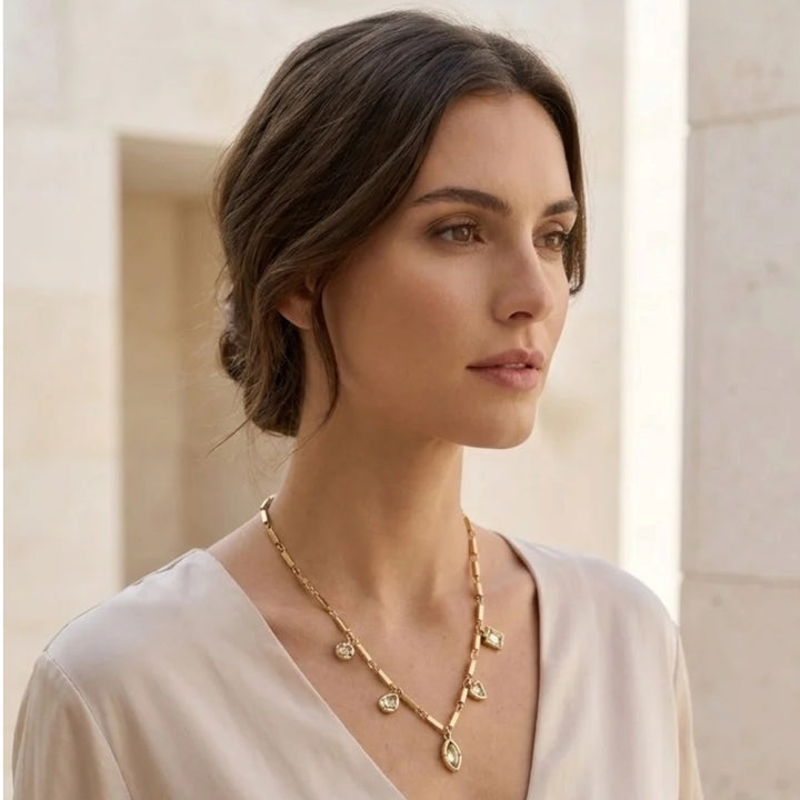 Envy Bar Chain Necklace with Crystal Charms Gold