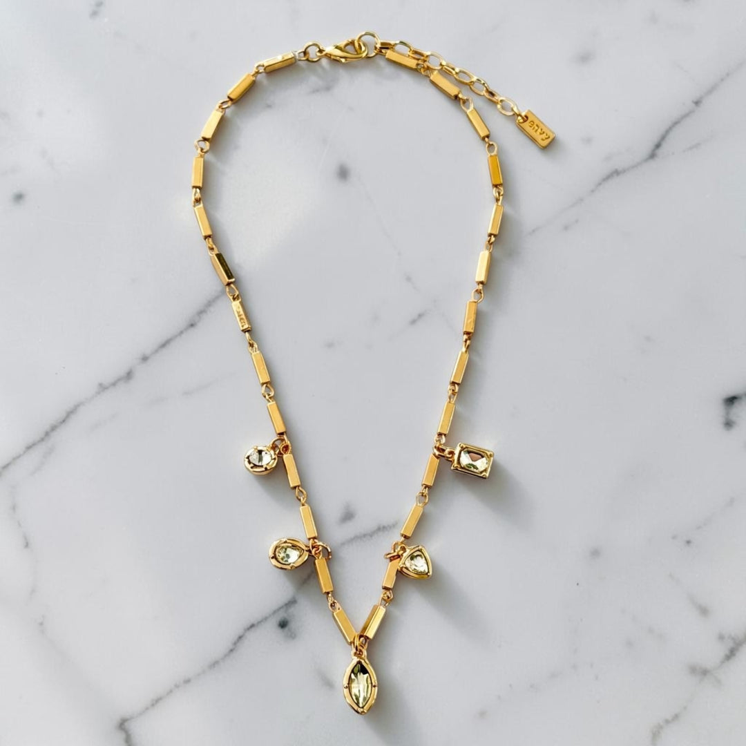 Envy Bar Chain Necklace with Crystal Charms Gold