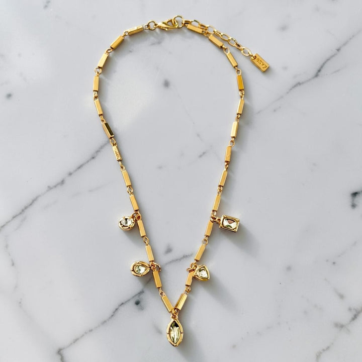 Envy Bar Chain Necklace with Crystal Charms Gold