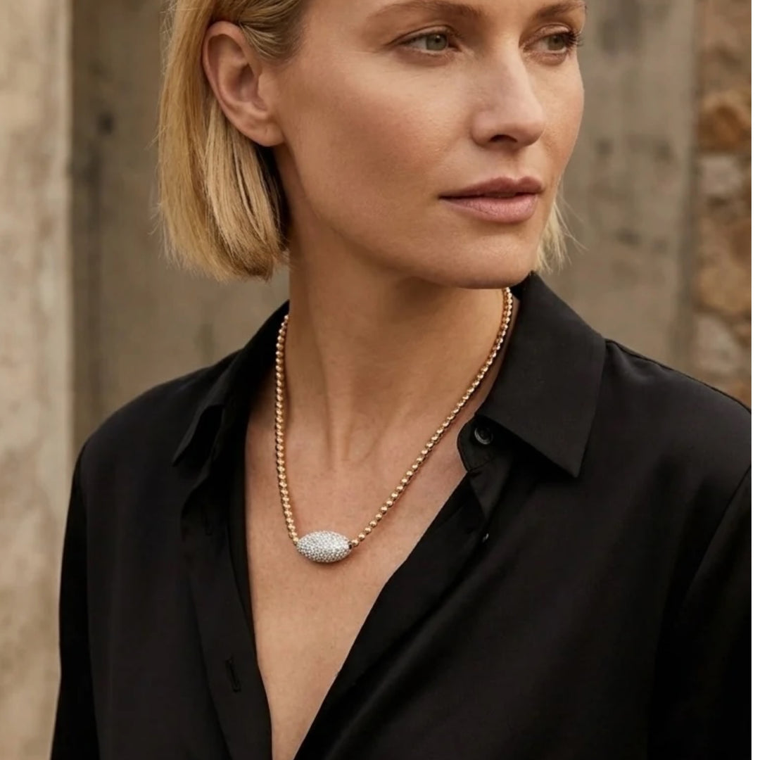 Envy Beaded Necklace with Diamonte Stone Gold