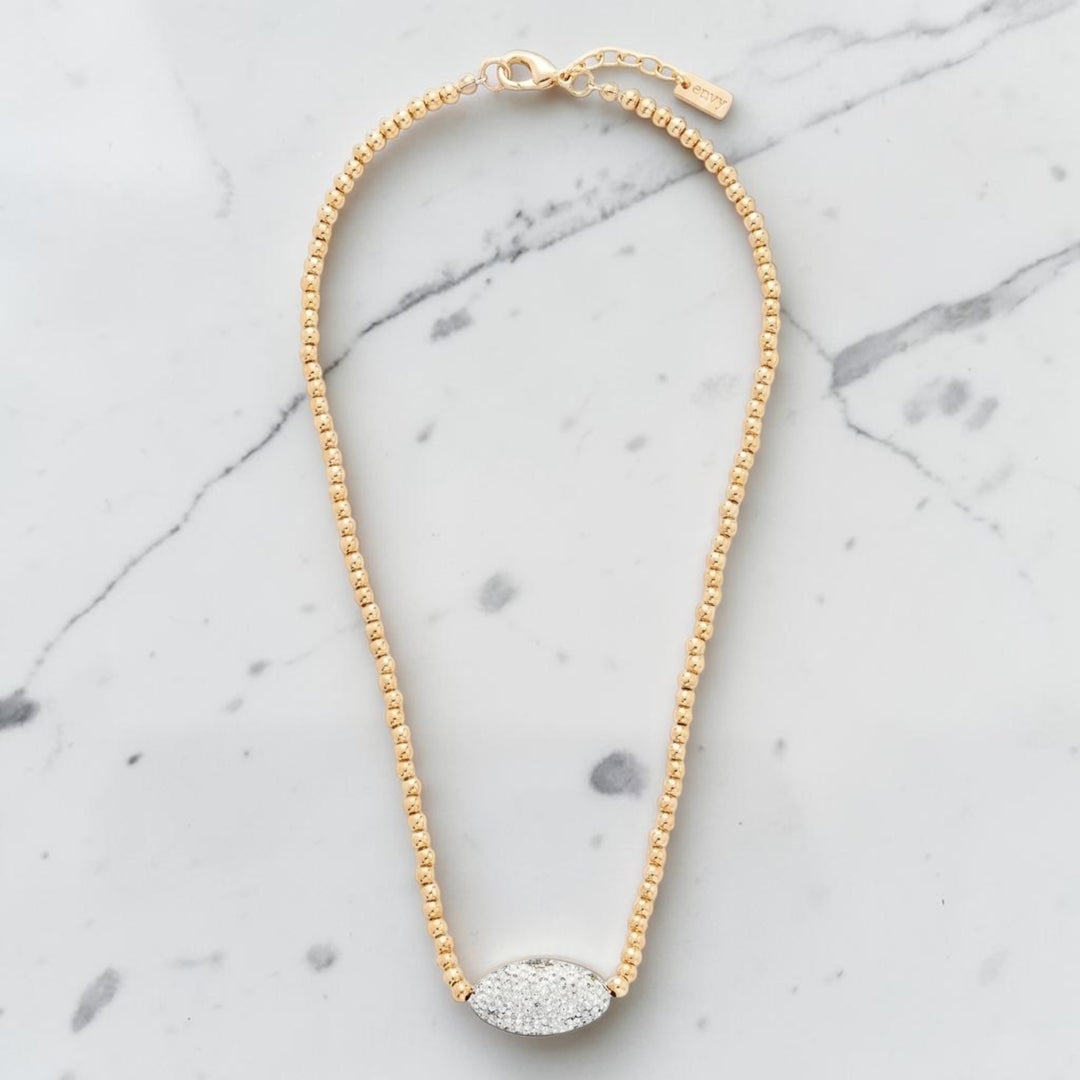 Envy Beaded Necklace with Diamonte Stone Gold