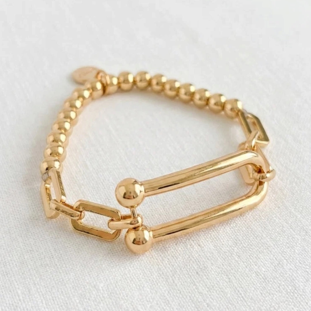 Envy Beaded Stretch Bracelet with Bar Detail Gold