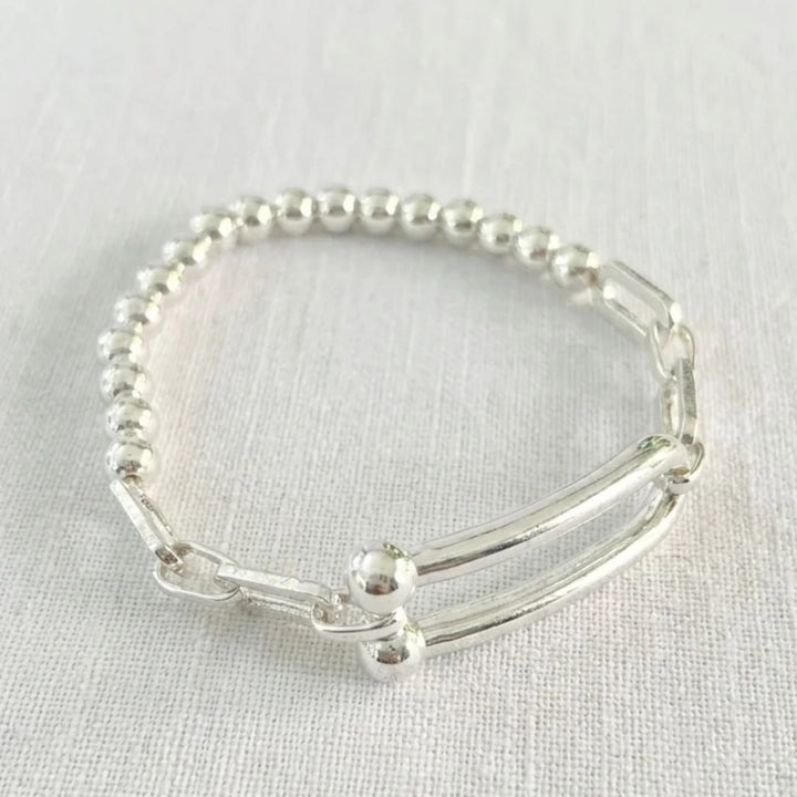 Envy Beaded Stretch Bracelet with Bar Detail Silver