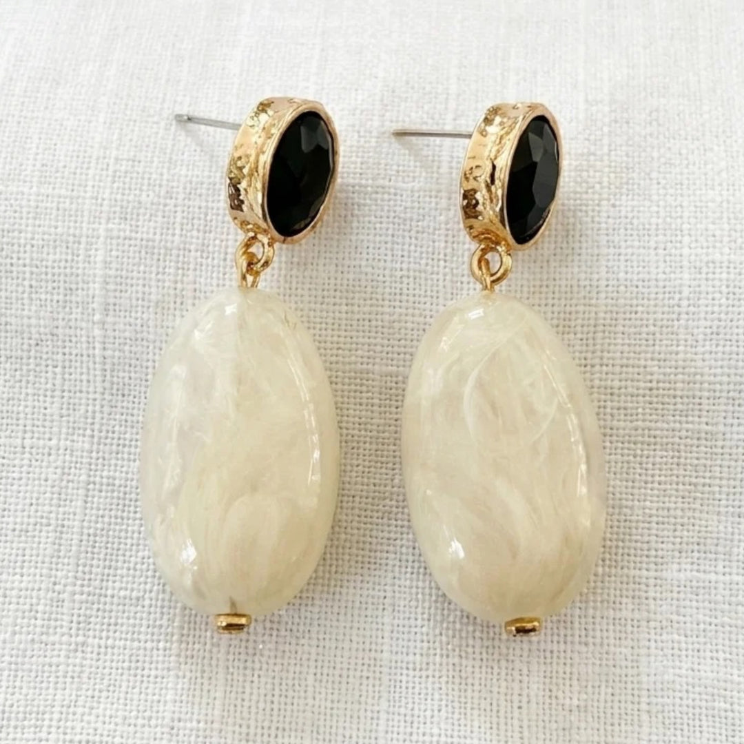 Envy Black Dropper Earring with White Stone