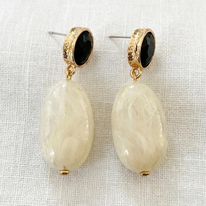 Envy Black Dropper Earring with White Stone
