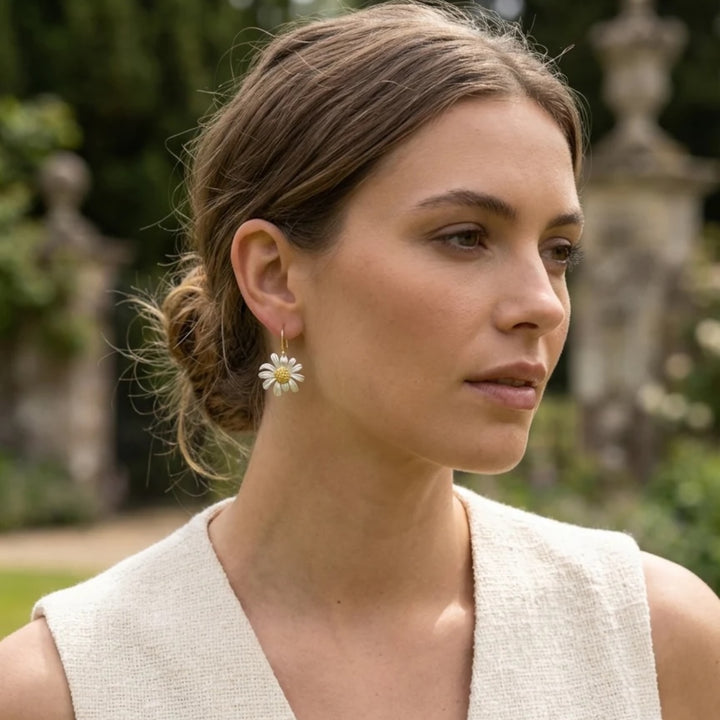 Envy Daisy Dropper Earring White & Yellow