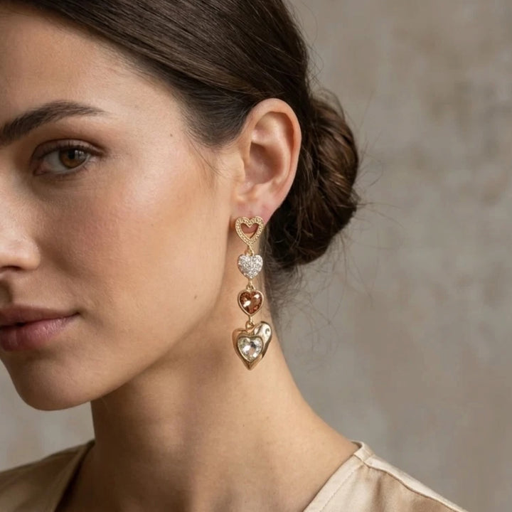 Envy Diamonte and Pink Glass Heart Dropper Earring