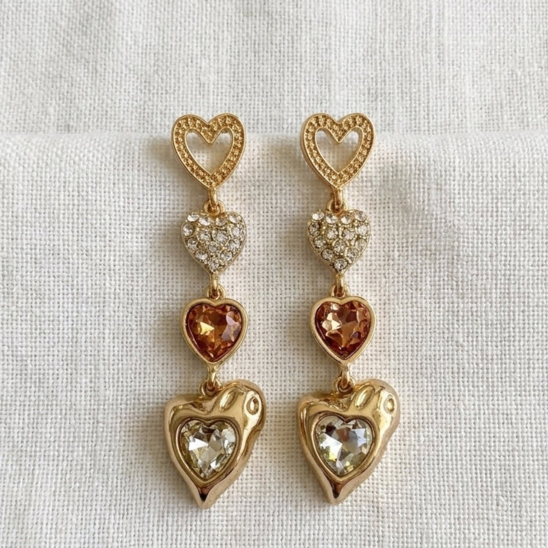 Envy Diamonte and Pink Glass Heart Dropper Earring