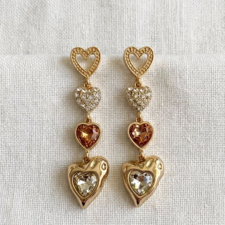Envy Diamonte and Pink Glass Heart Dropper Earring