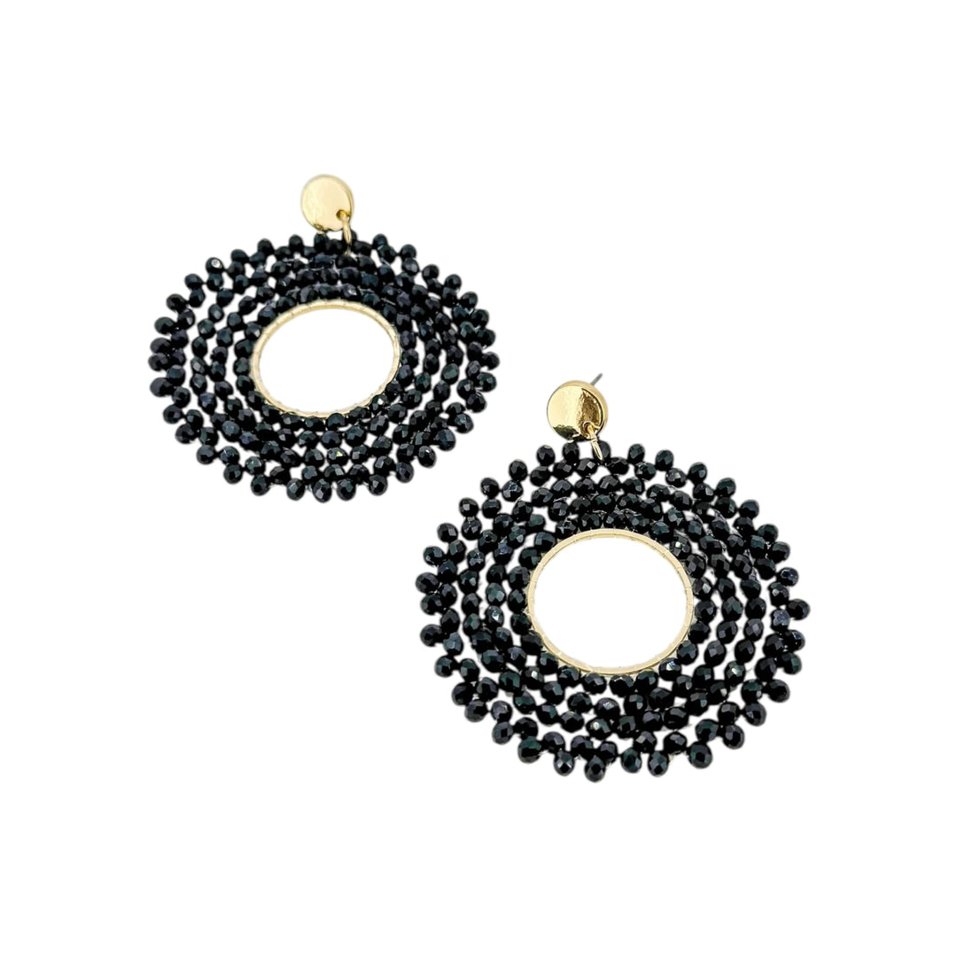 Envy Faceted Bead Circle Earring Black and Gold
