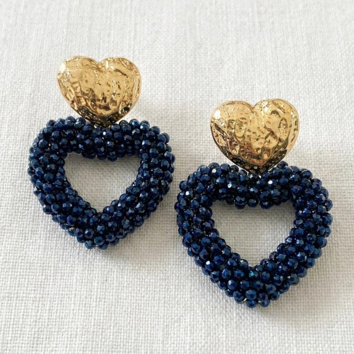 Envy Faceted Bead Heart Earring Blue