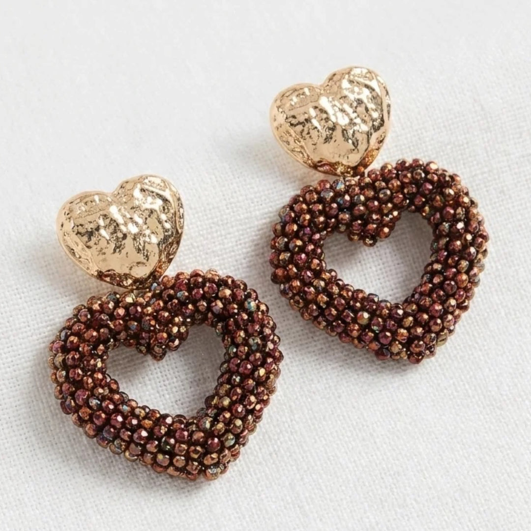 Envy Faceted Bead Heart Earring Red