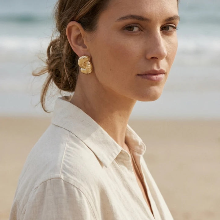 Envy Fossil Stud Earrings Gold