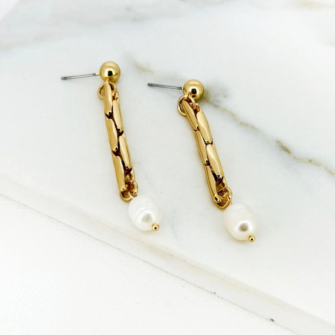 Envy Gold Chain Link Earring with Pearl Dropper