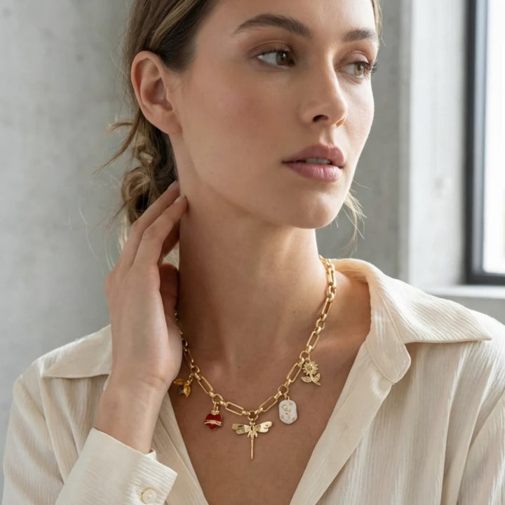 Envy Gold Charm Necklace with Dragonfly