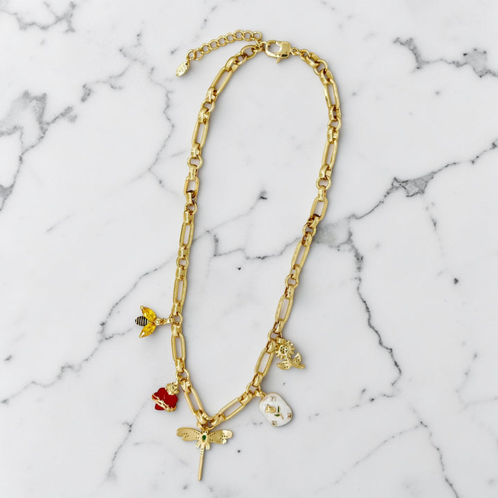 Envy Gold Charm Necklace with Dragonfly