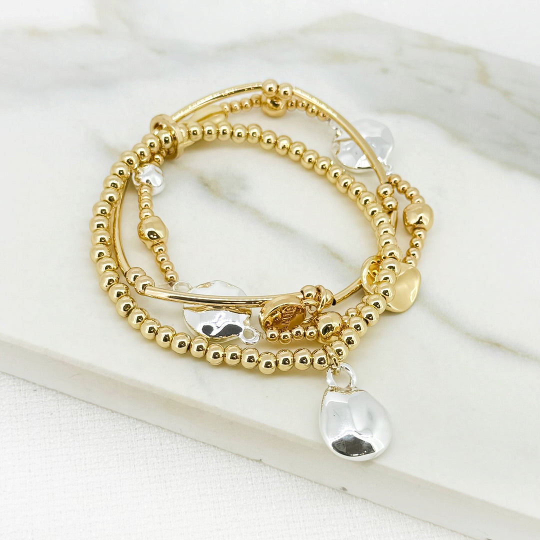 Envy Gold Triple Layer Bracelet with Silver Beads