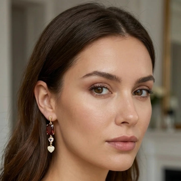 Envy Heart Dropper Earring with Red Glass