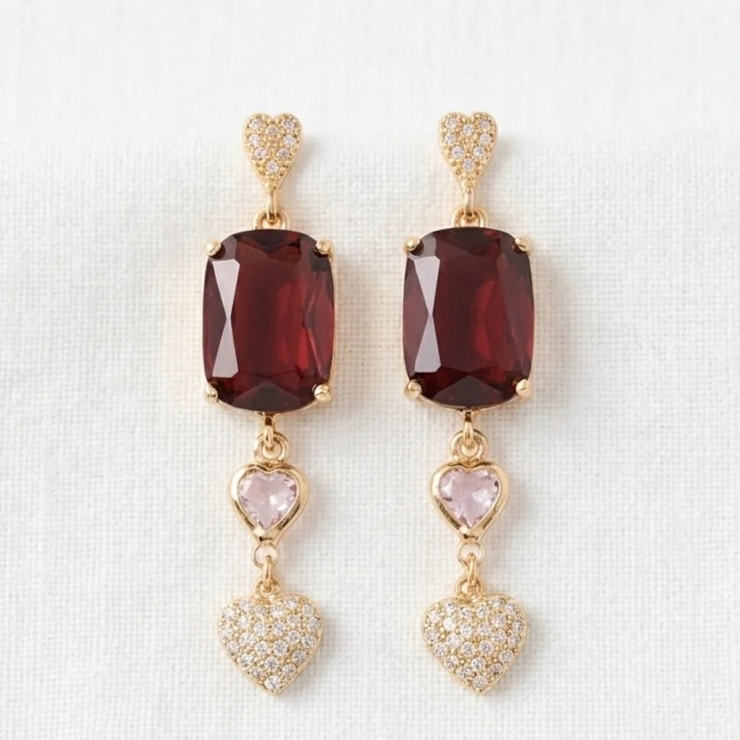 Envy Heart Dropper Earring with Red Glass