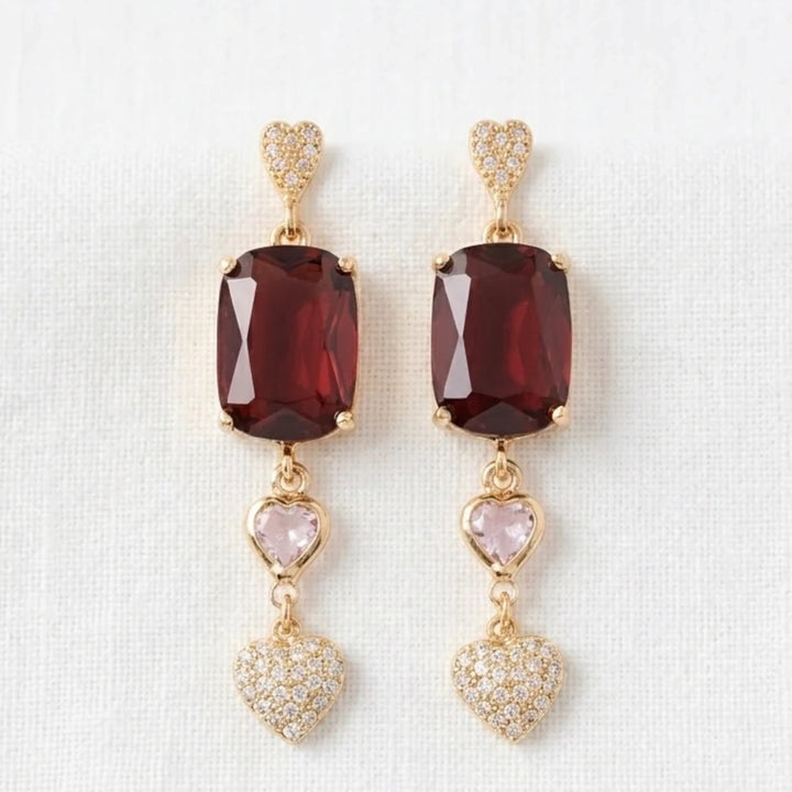 Envy Heart Dropper Earring with Red Glass