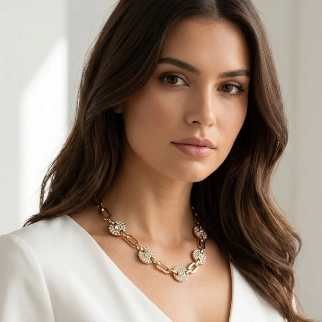 Envy Paperchain Necklace with Diamonte Discs Gold