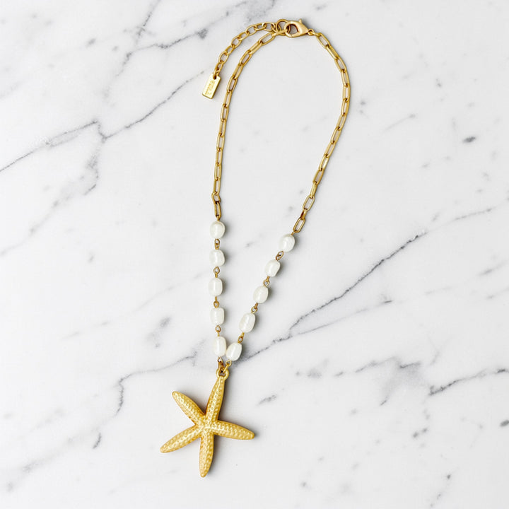 Envy Paperclip Chain Necklace with Pearls and Starfish