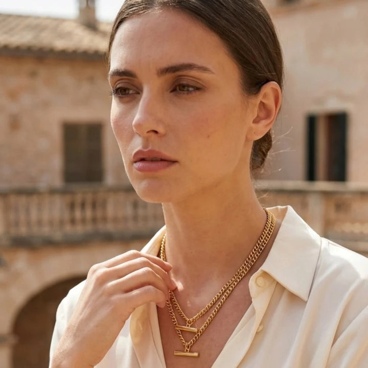 Envy Short Double Layer T-Bar Necklace Gold