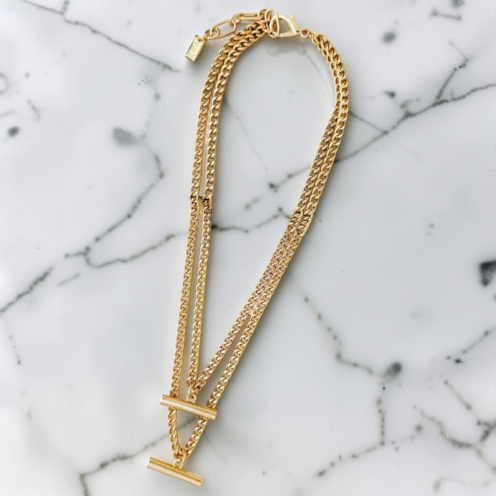 Envy Short Double Layer T-Bar Necklace Gold