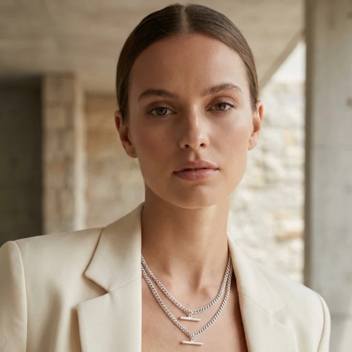 Envy Short Double Layer T-Bar Necklace Silver