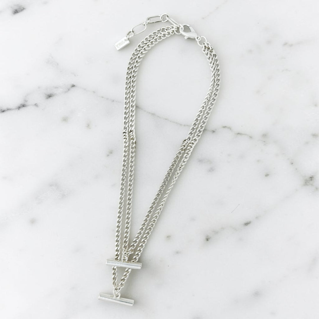 Envy Short Double Layer T-Bar Necklace Silver