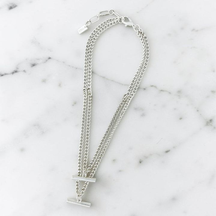 Envy Short Double Layer T-Bar Necklace Silver