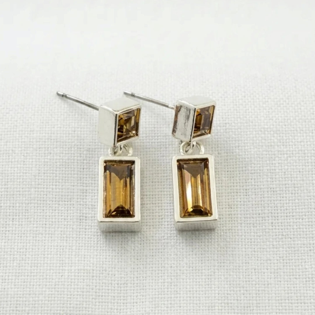 Envy Silver Square Dropper Earring with Grey Glass