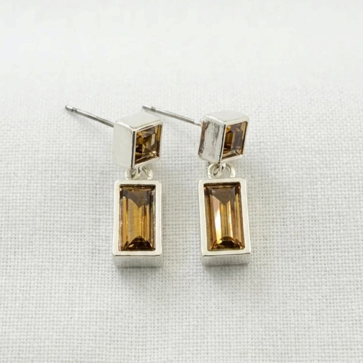 Envy Silver Square Dropper Earring with Grey Glass
