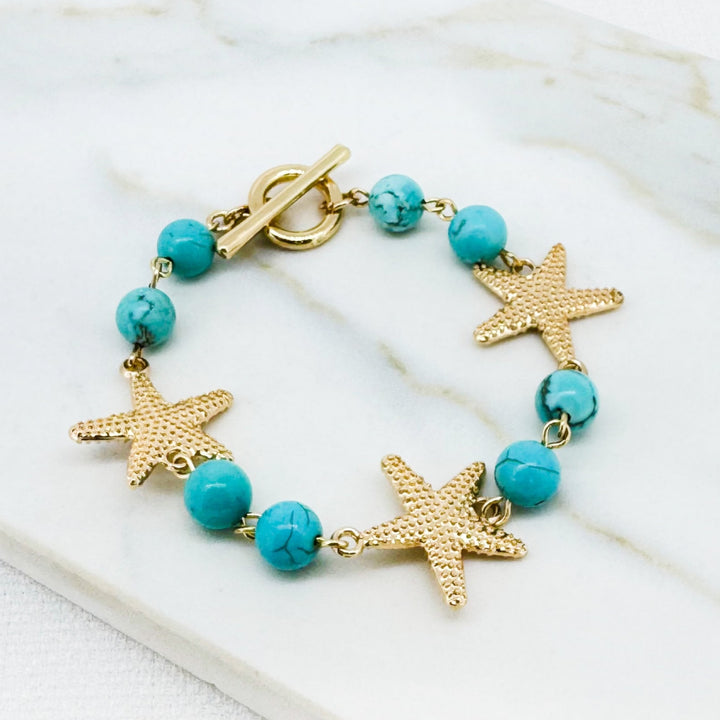 Envy Turquoise Bead and Gold Starfish Bracelet