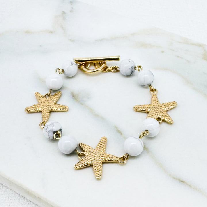 Envy White Bead and Gold Starfish Bracelet