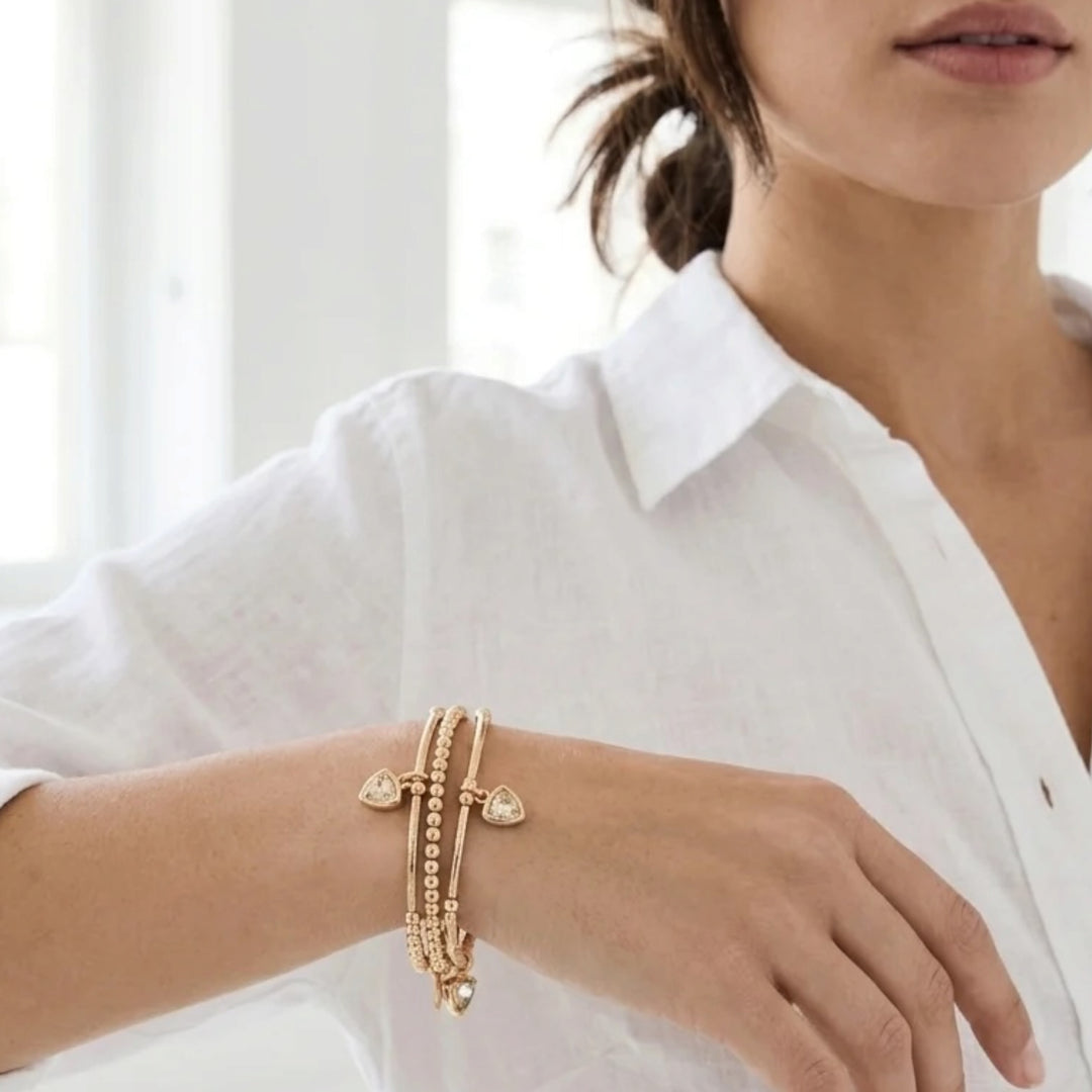 Envy Triple Layer Stretch Bracelet with Crystal Charms Gold