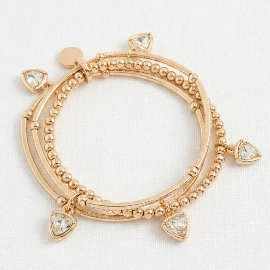 Envy Triple Layer Stretch Bracelet with Crystal Charms Gold