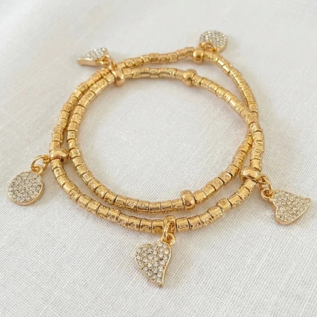 Envy Wraparound Stretch Bracelet with Charms Gold