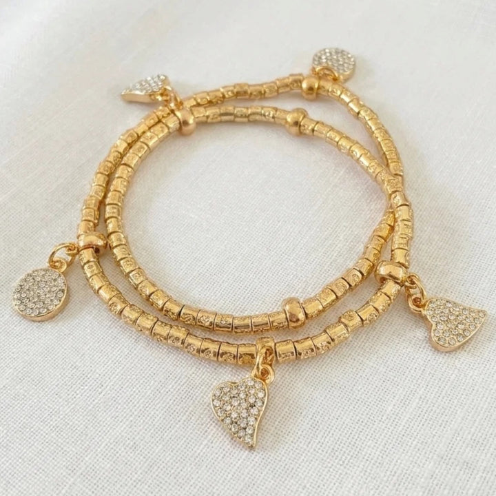 Envy Wraparound Stretch Bracelet with Charms Gold