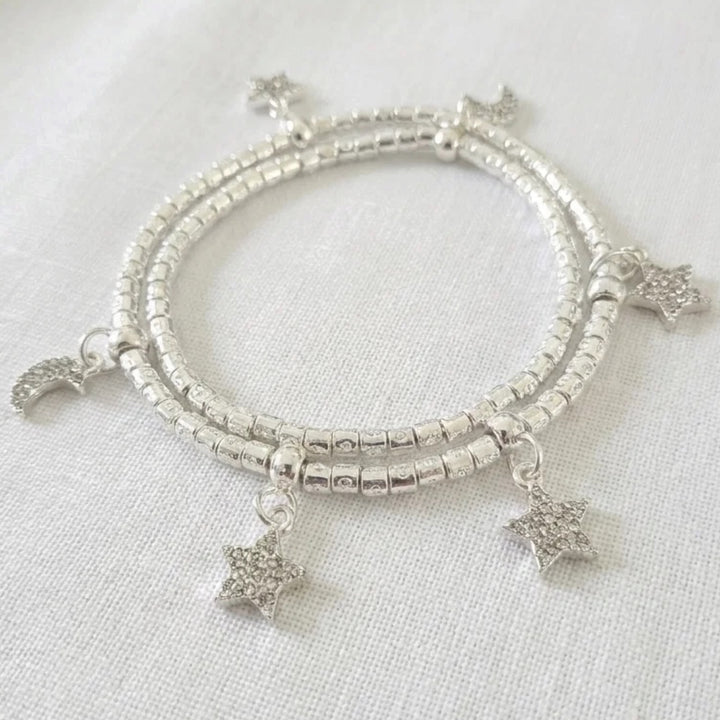 Envy Wraparound Stretch Bracelet with Charms Silver