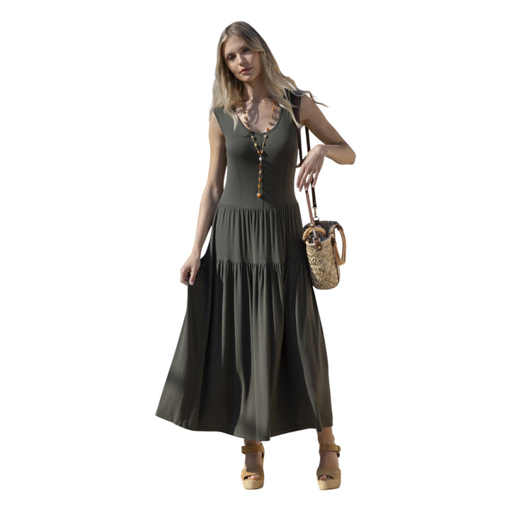 Maloka Luisiane Stretch Tiered Dress Khaki