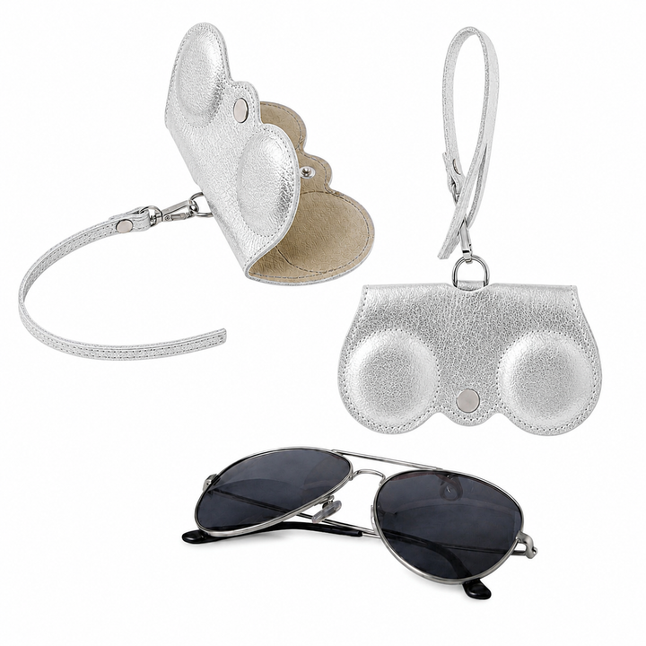 Leather Sunglasses Holder Silver