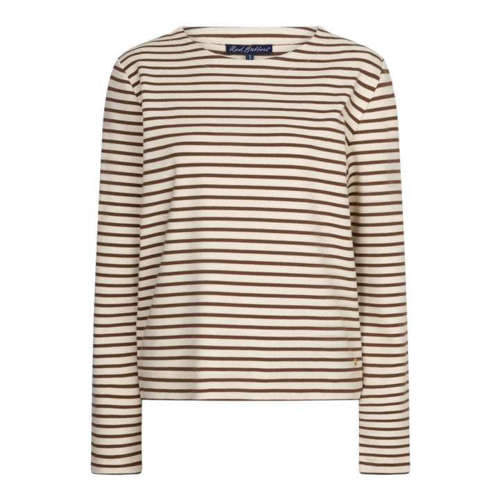 Red Button Terry Stripe T-Shirt Cream and Espresso