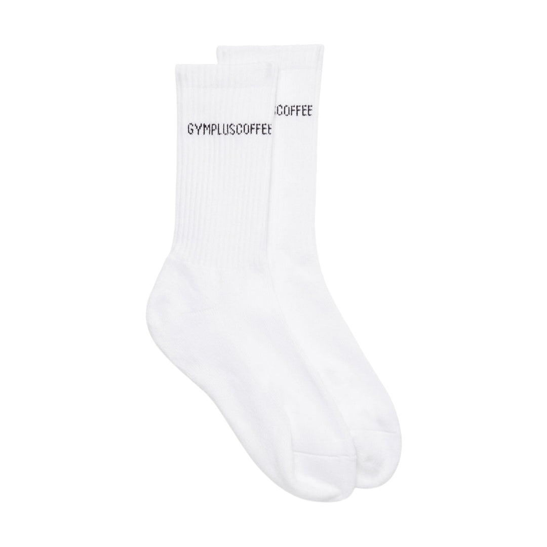 White socks with text on a white background