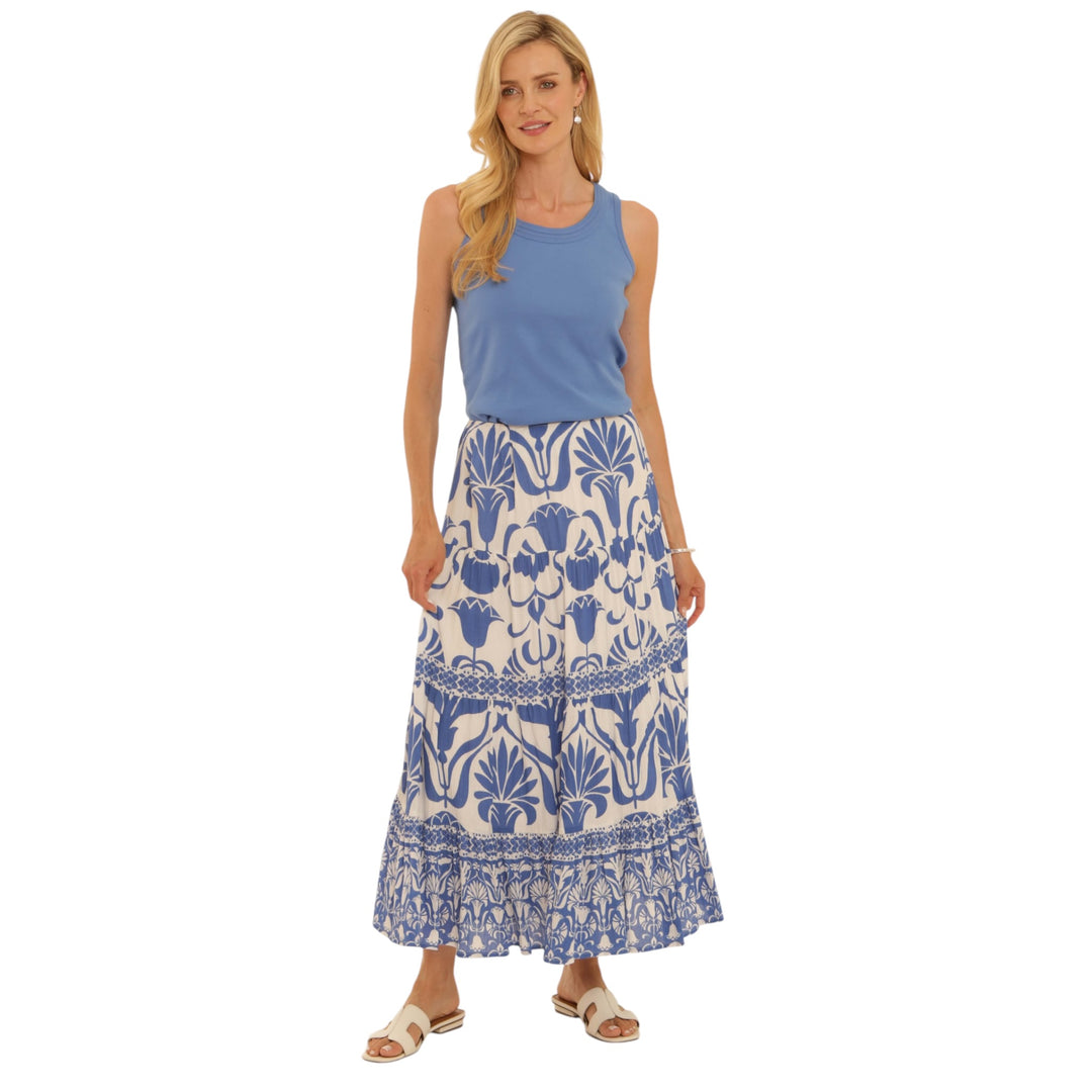 Pomodoro Goa Border Skirt Mid Blue