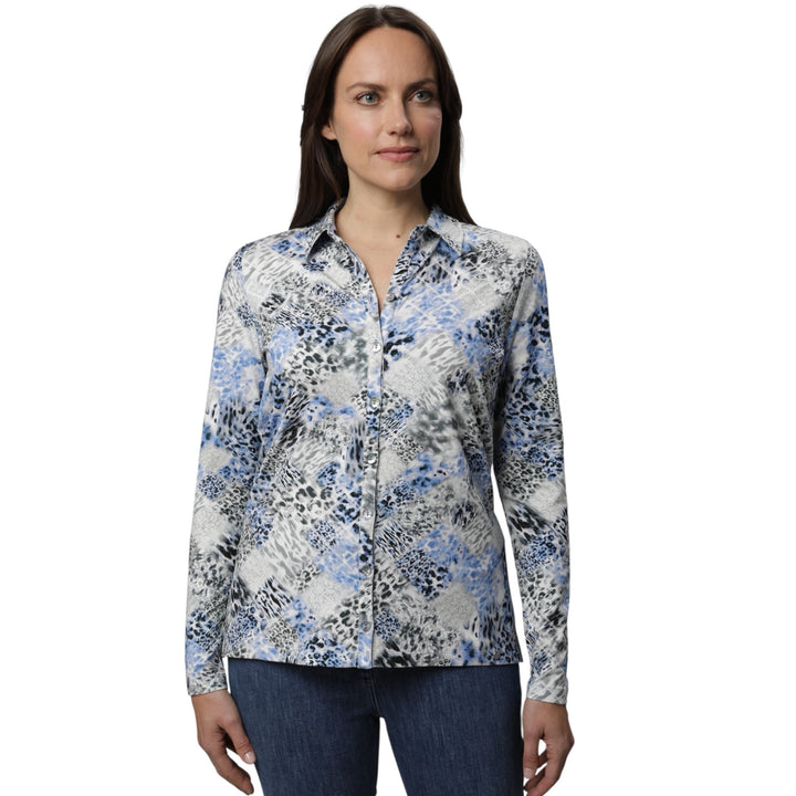 Gollehaug Animal Print Blouse Sky Blue