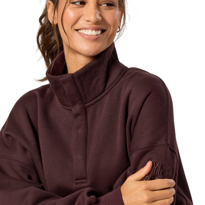 Gym + Coffee Snap Collar Sierra Sweatshirt Mocha Bean