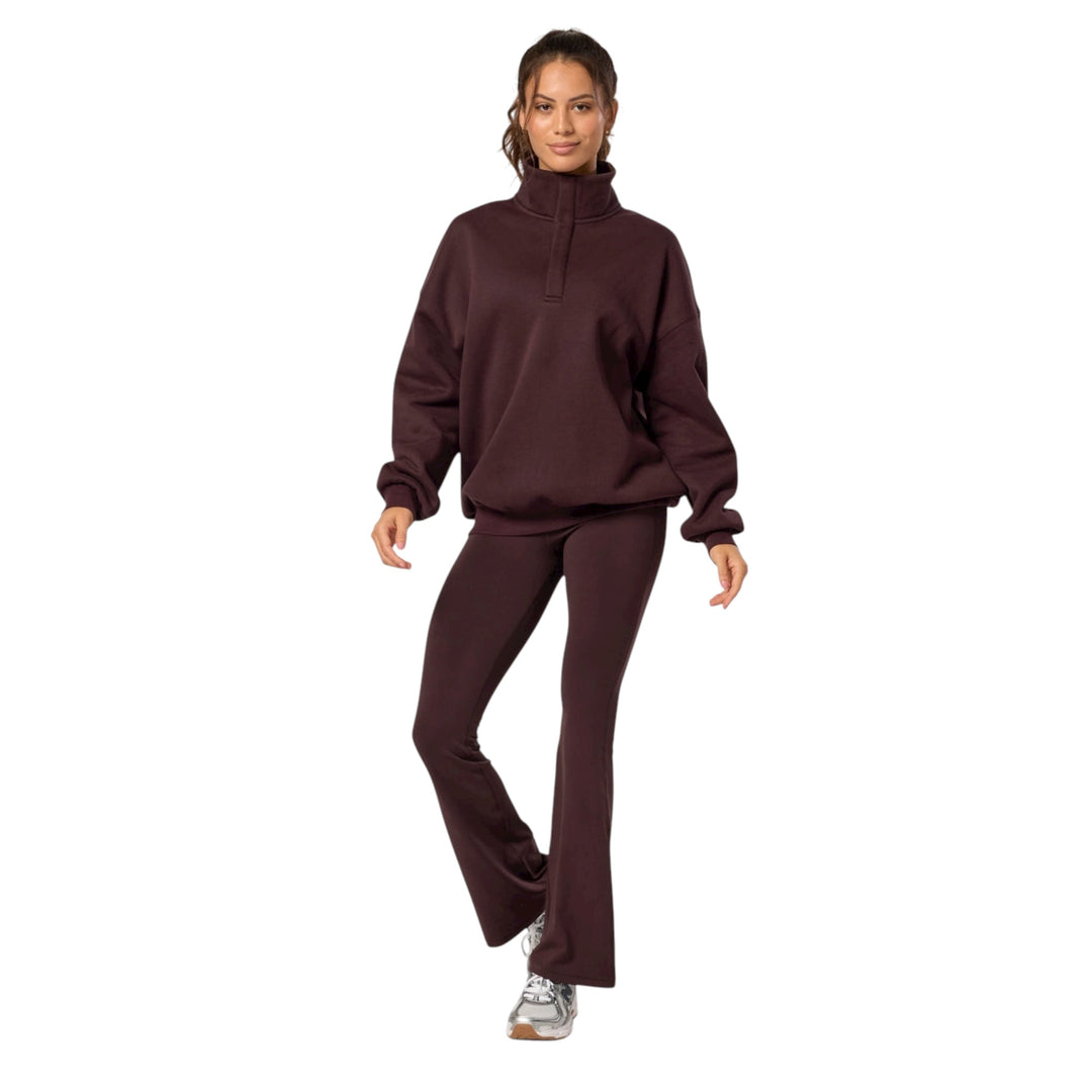 Gym + Coffee Snap Collar Sierra Sweatshirt Mocha Bean