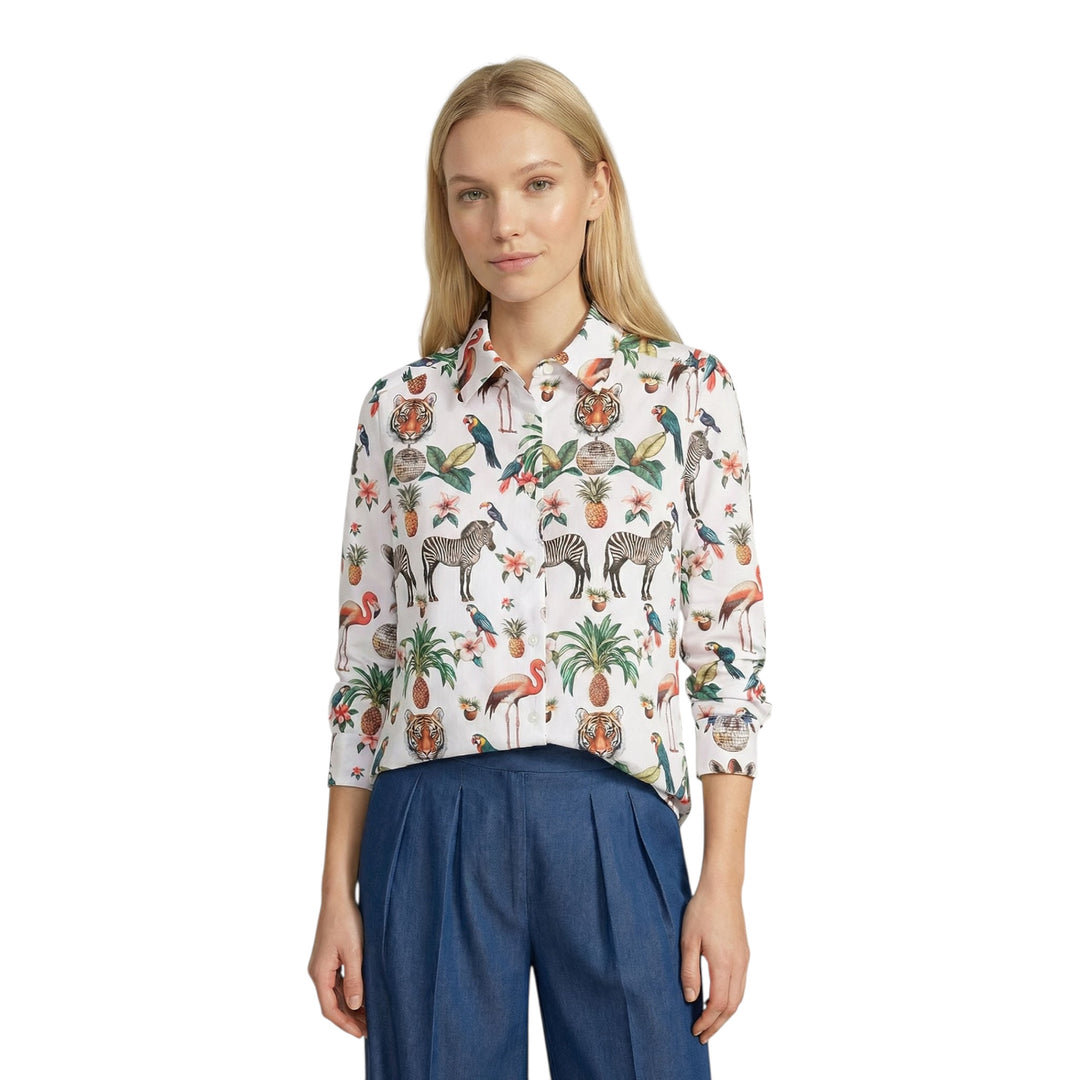 Vilagallo White Shirt with Jungle Disco Print