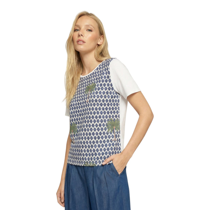 Vilagallo Palm Print T-Shirt Ikat Palms Blue & Green